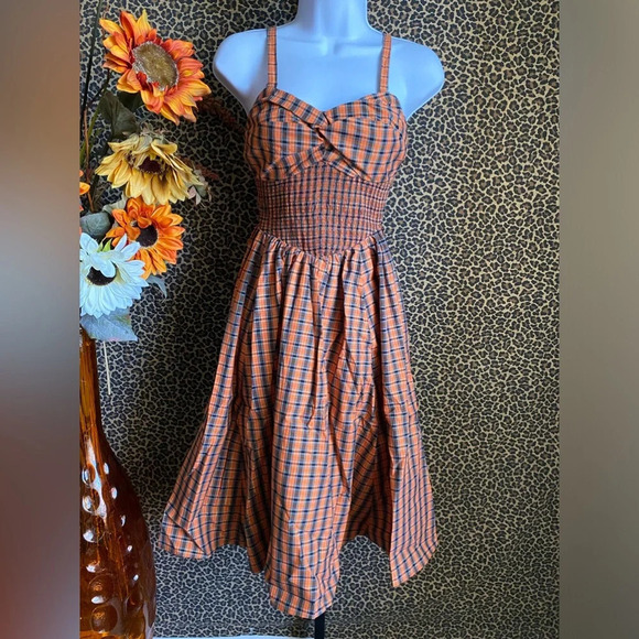 🦋B2G1🦋UNIQUE VINTAGE 50’s Orange & Black Plaid Shimmy & Shake Swing Dres… - Picture 5 of 12